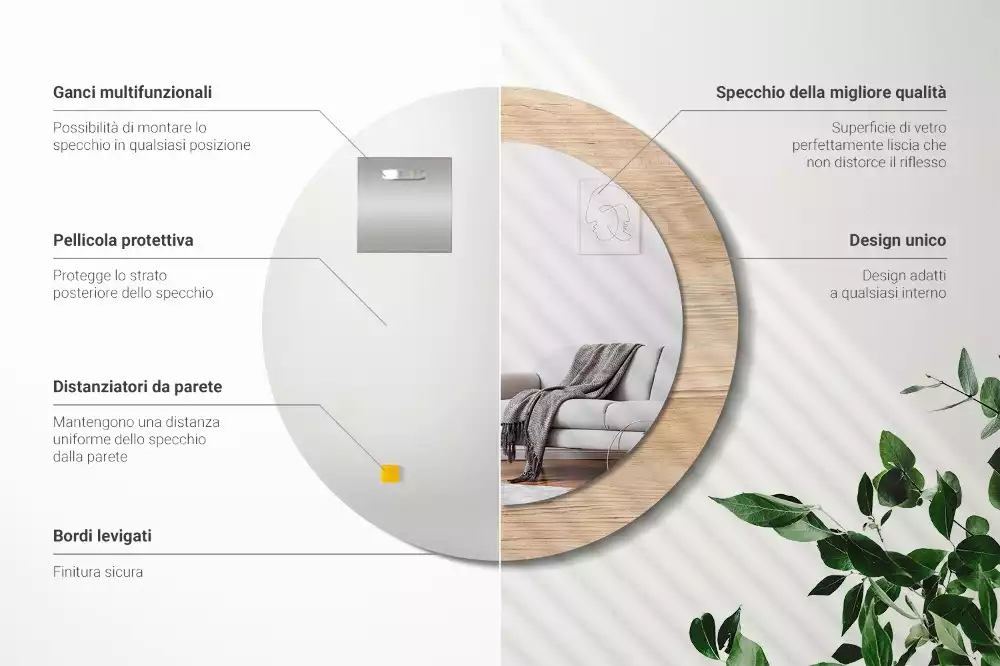 Kulaté zrcadlo s potiskem Dřevo