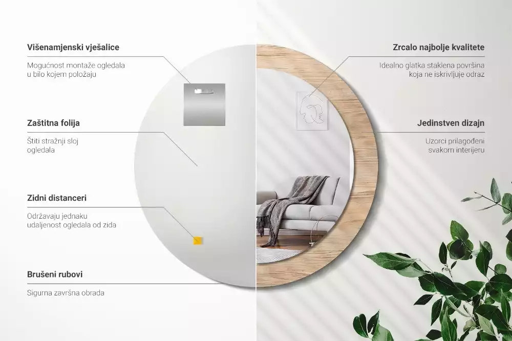 Kulaté zrcadlo s potiskem Dřevo