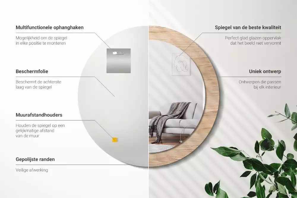 Kulaté zrcadlo s potiskem Dřevo