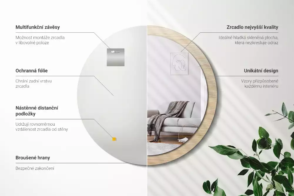 Kulaté dekorativní zrcadlo Světlé dřevo