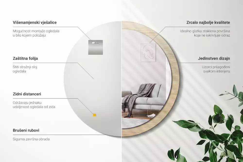 Kulaté dekorativní zrcadlo Světlé dřevo