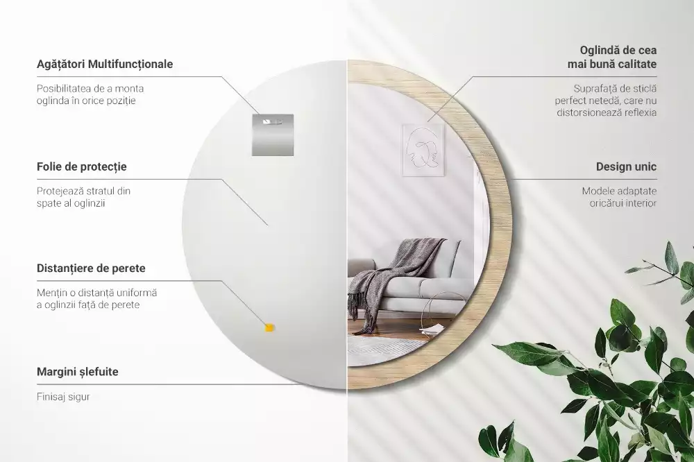 Kulaté dekorativní zrcadlo Světlé dřevo