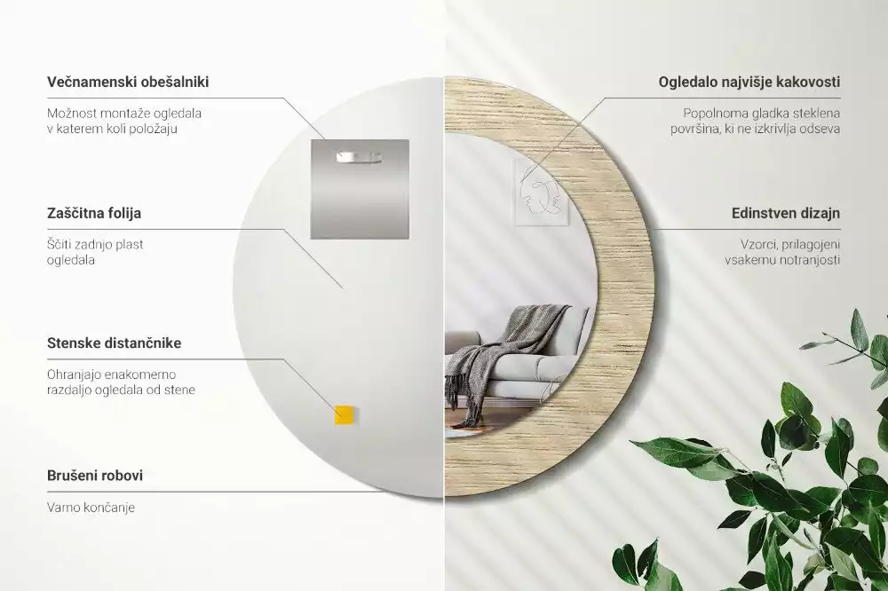 Kulaté dekorativní zrcadlo Světlé dřevo