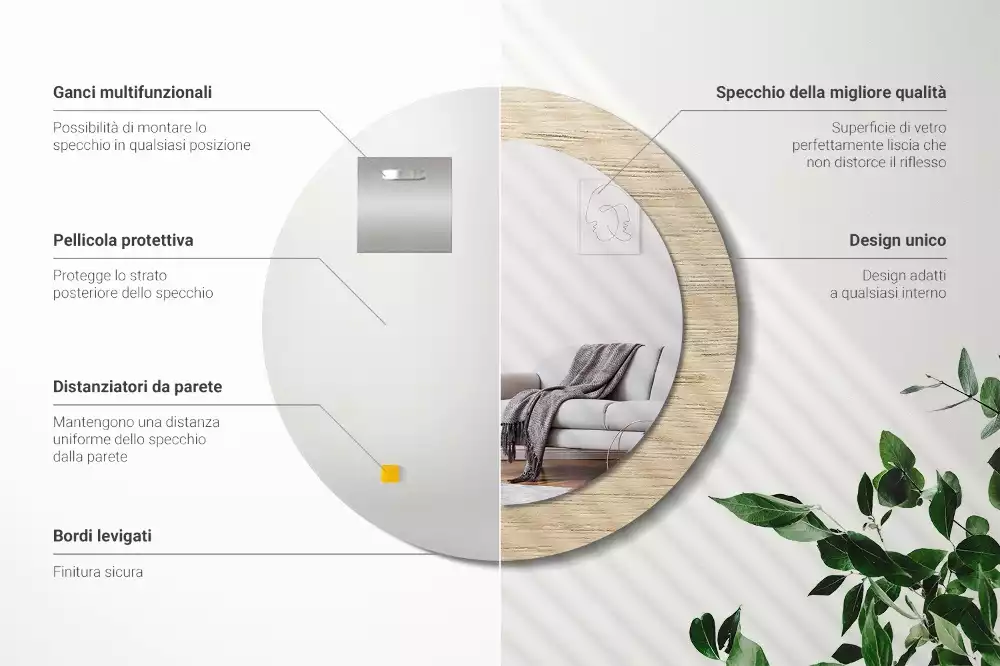 Kulaté dekorativní zrcadlo Světlé dřevo