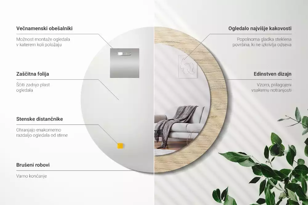 Kulaté dekorativní zrcadlo Světlé dřevo