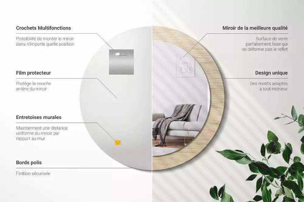 Kulaté dekorativní zrcadlo Světlé dřevo