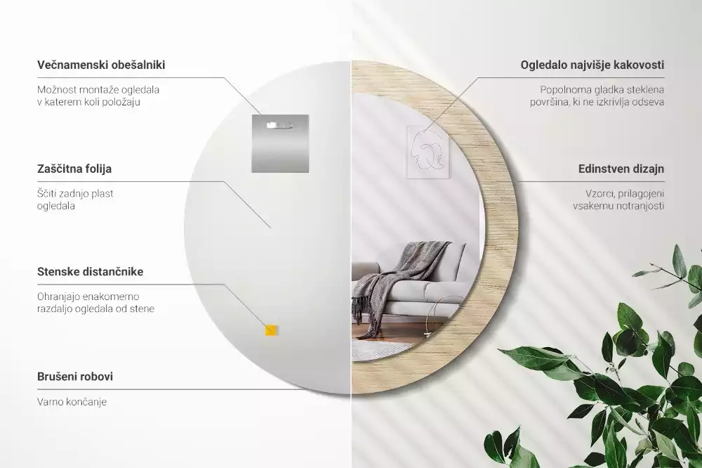 Kulaté dekorativní zrcadlo Světlé dřevo