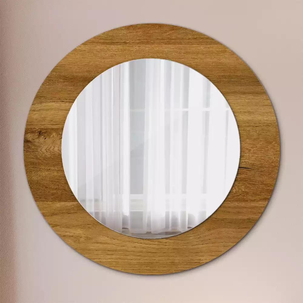 Kulaté dekorativní zrcadlo Rustikální dub