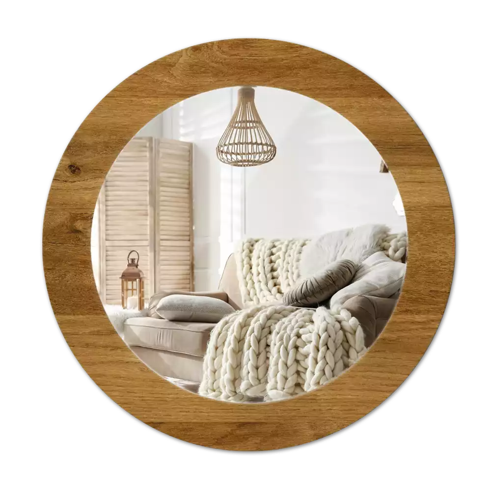 Kulaté dekorativní zrcadlo Rustikální dub