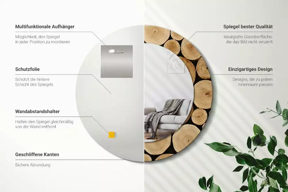 Kulaté dekorativní zrcadlo Dřevěné klády