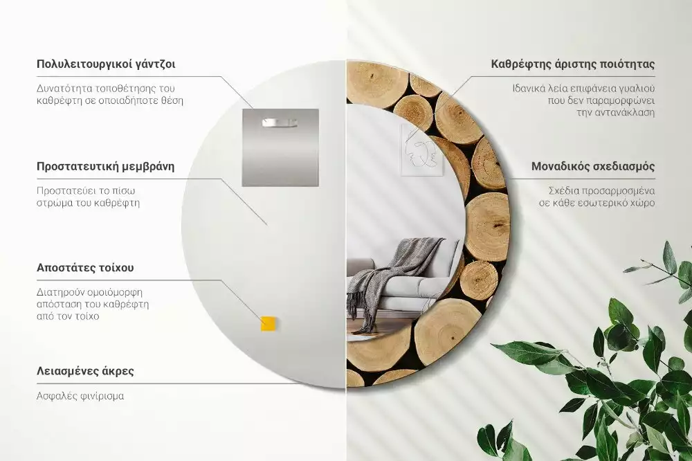 Kulaté dekorativní zrcadlo Dřevěné klády