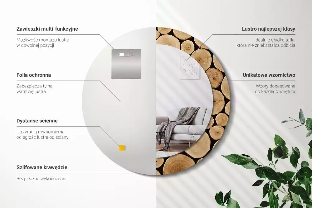 Kulaté dekorativní zrcadlo Dřevěné klády