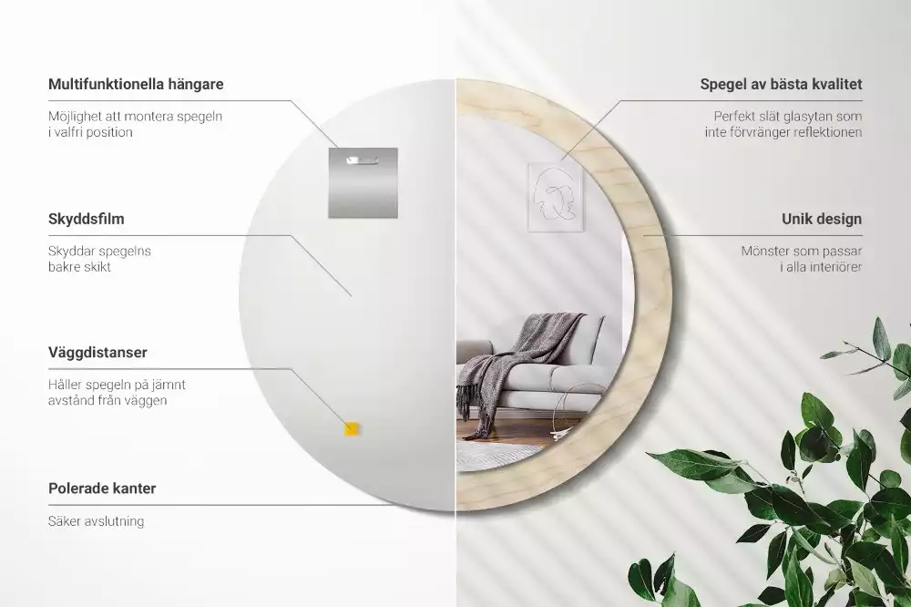 Kulaté zrcadlo s potiskem Světlé dřevo