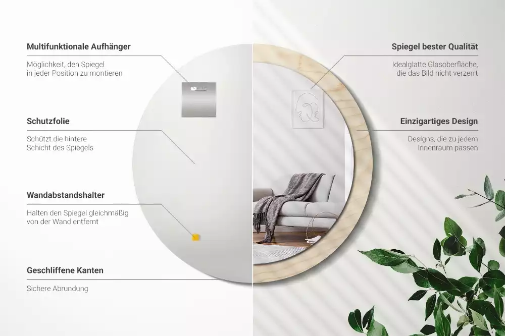 Kulaté zrcadlo s potiskem Světlé dřevo