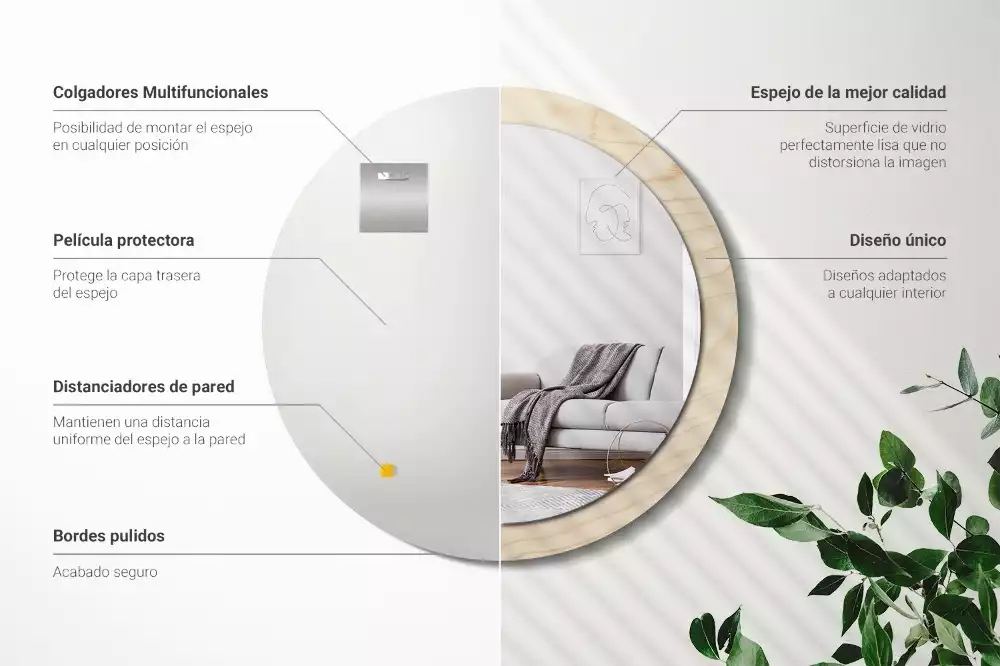 Kulaté zrcadlo s potiskem Světlé dřevo