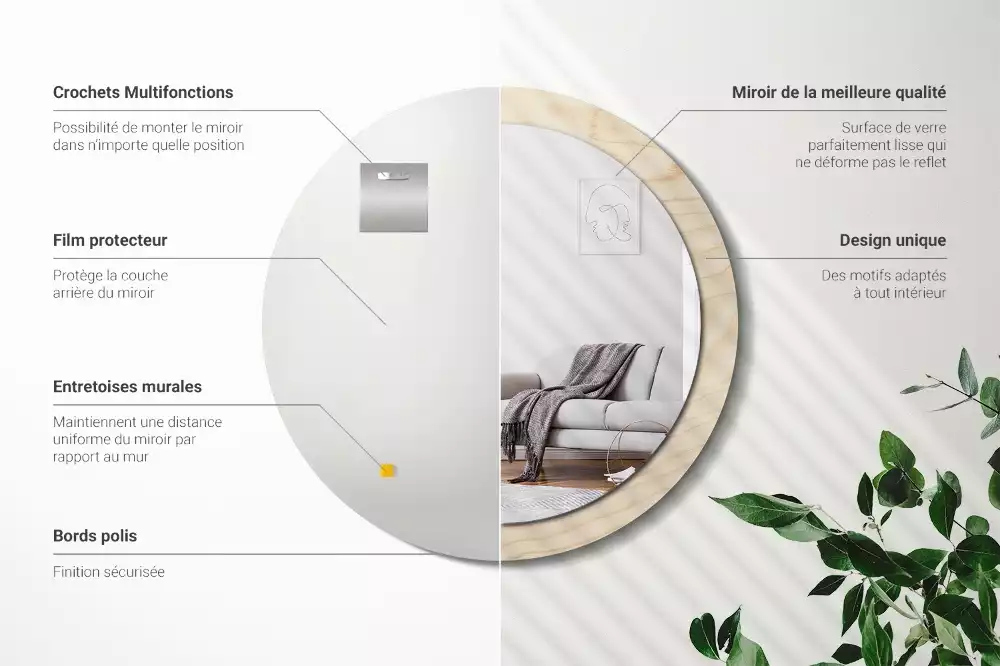 Kulaté zrcadlo s potiskem Světlé dřevo