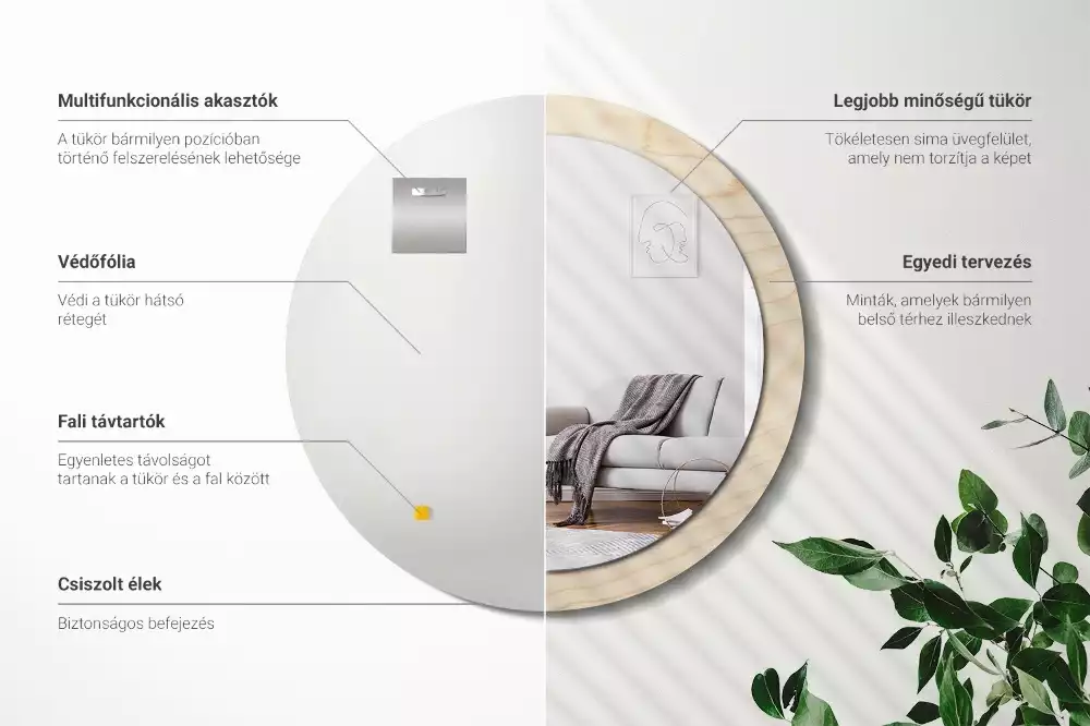 Kulaté zrcadlo s potiskem Světlé dřevo