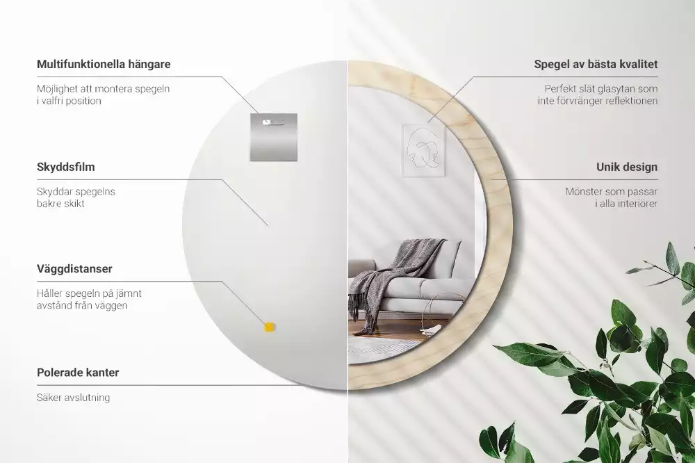 Kulaté zrcadlo s potiskem Světlé dřevo