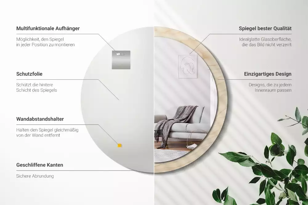 Kulaté zrcadlo s potiskem Světlé dřevo