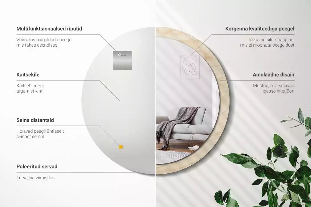 Kulaté zrcadlo s potiskem Světlé dřevo