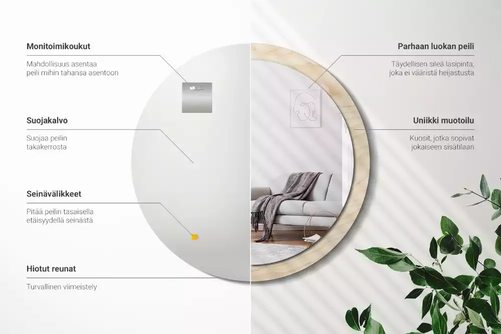 Kulaté zrcadlo s potiskem Světlé dřevo