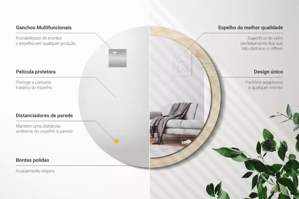 Kulaté zrcadlo s potiskem Světlé dřevo