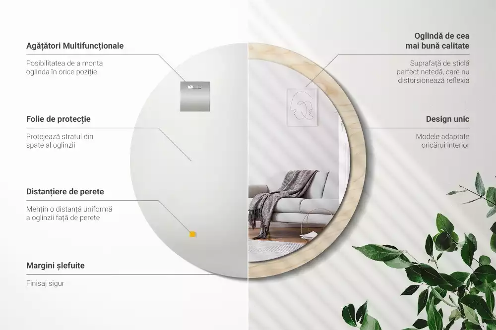 Kulaté zrcadlo s potiskem Světlé dřevo