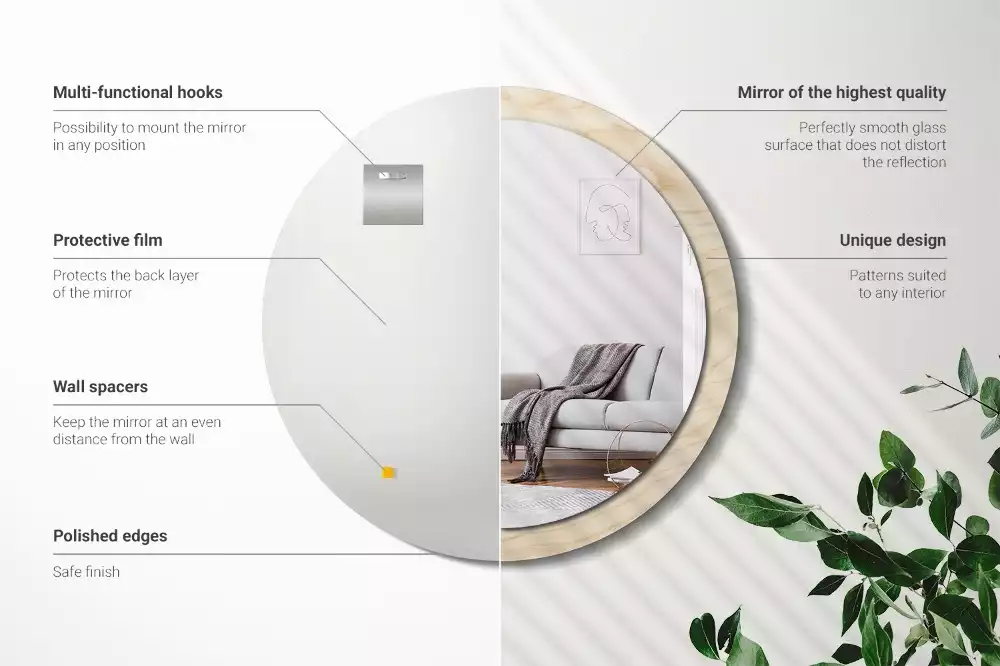 Kulaté zrcadlo s potiskem Světlé dřevo