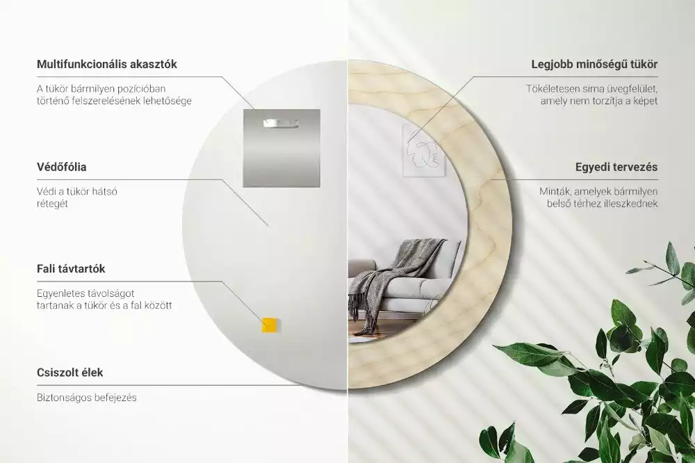 Kulaté zrcadlo s potiskem Světlé dřevo