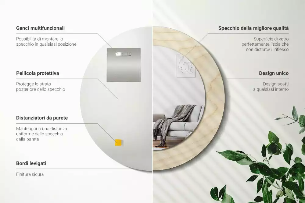 Kulaté zrcadlo s potiskem Světlé dřevo