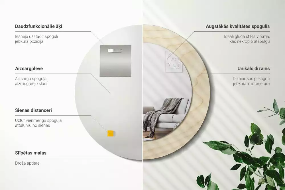 Kulaté zrcadlo s potiskem Světlé dřevo