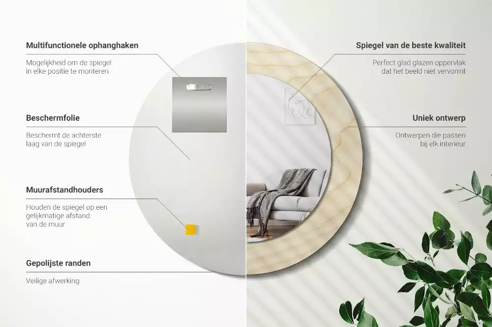 Kulaté zrcadlo s potiskem Světlé dřevo