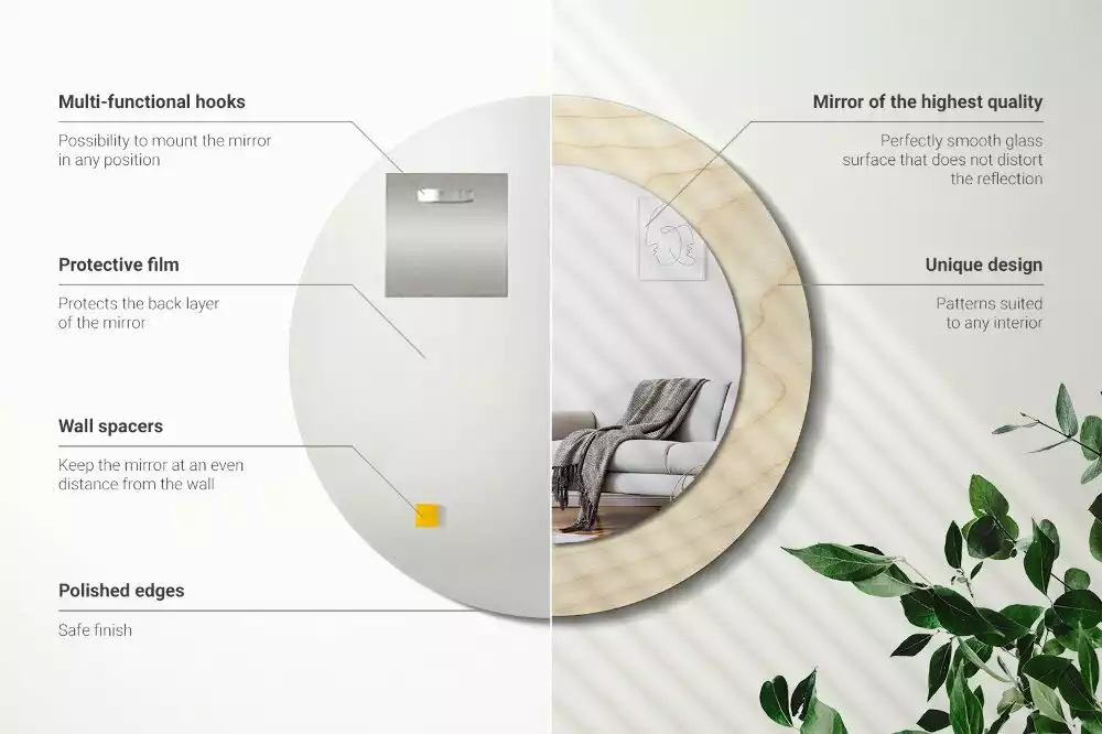 Kulaté zrcadlo s potiskem Světlé dřevo