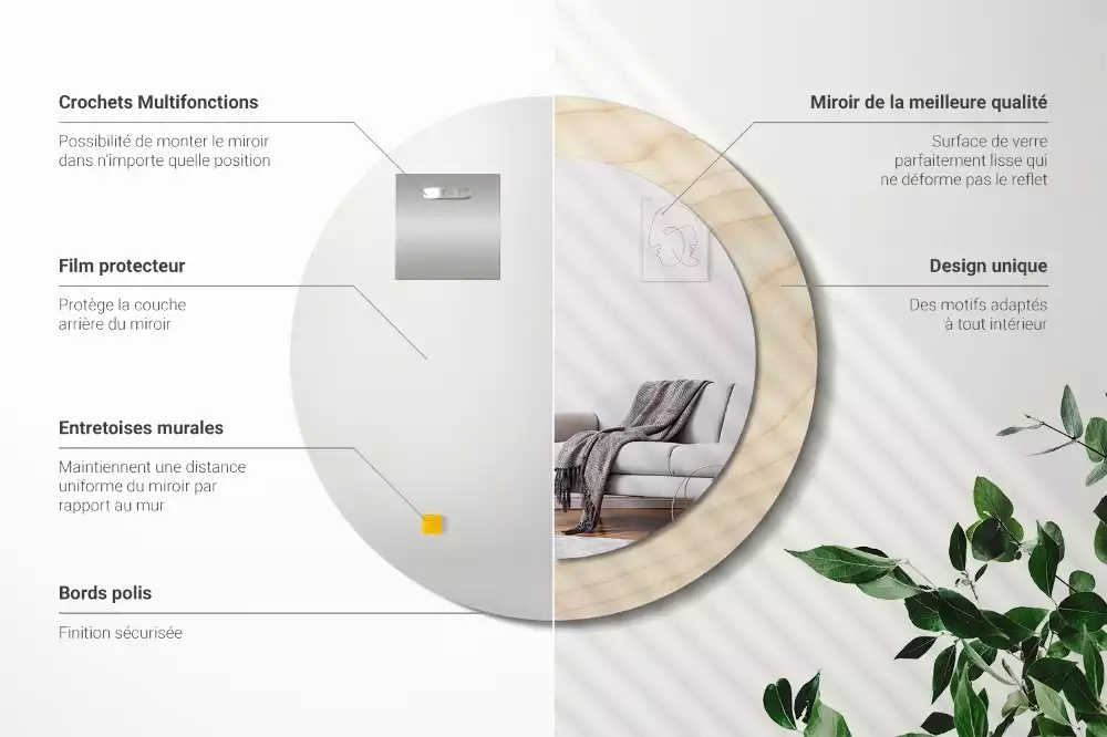 Kulaté zrcadlo s potiskem Světlé dřevo