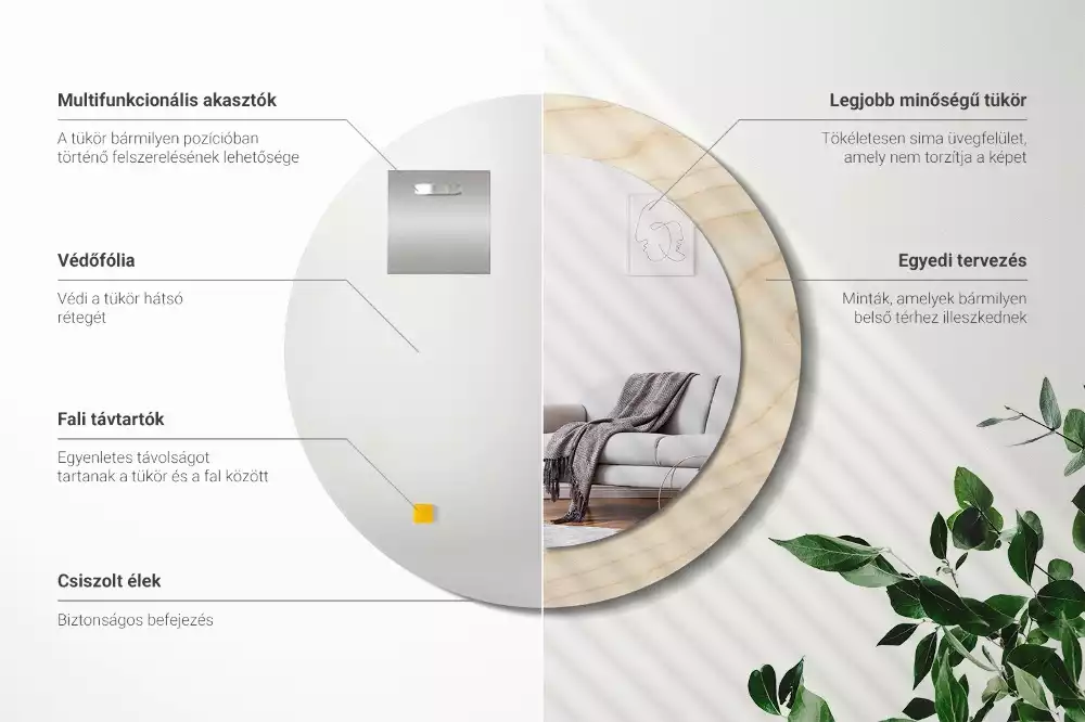 Kulaté zrcadlo s potiskem Světlé dřevo