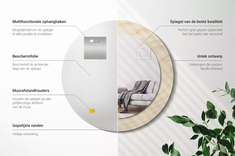 Kulaté zrcadlo s potiskem Světlé dřevo