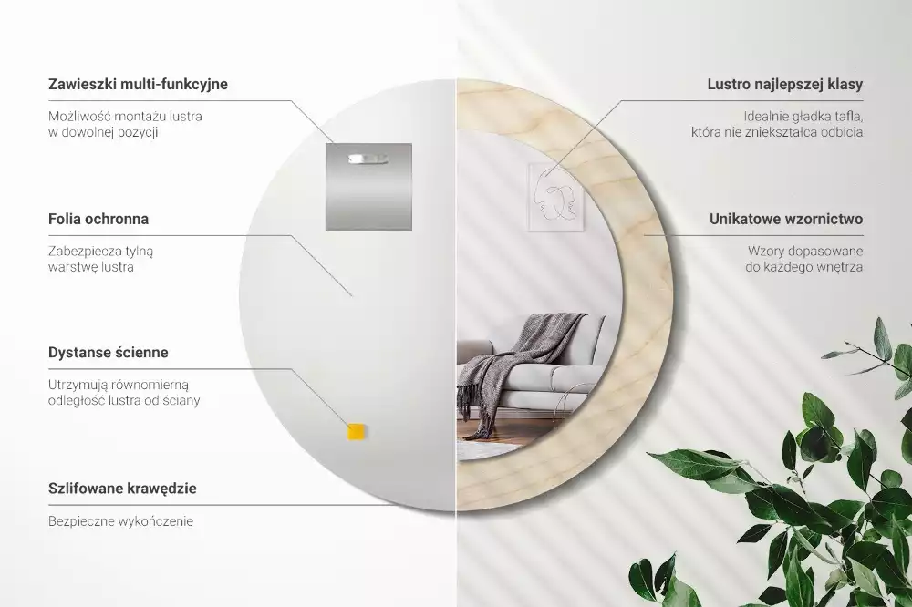 Kulaté zrcadlo s potiskem Světlé dřevo