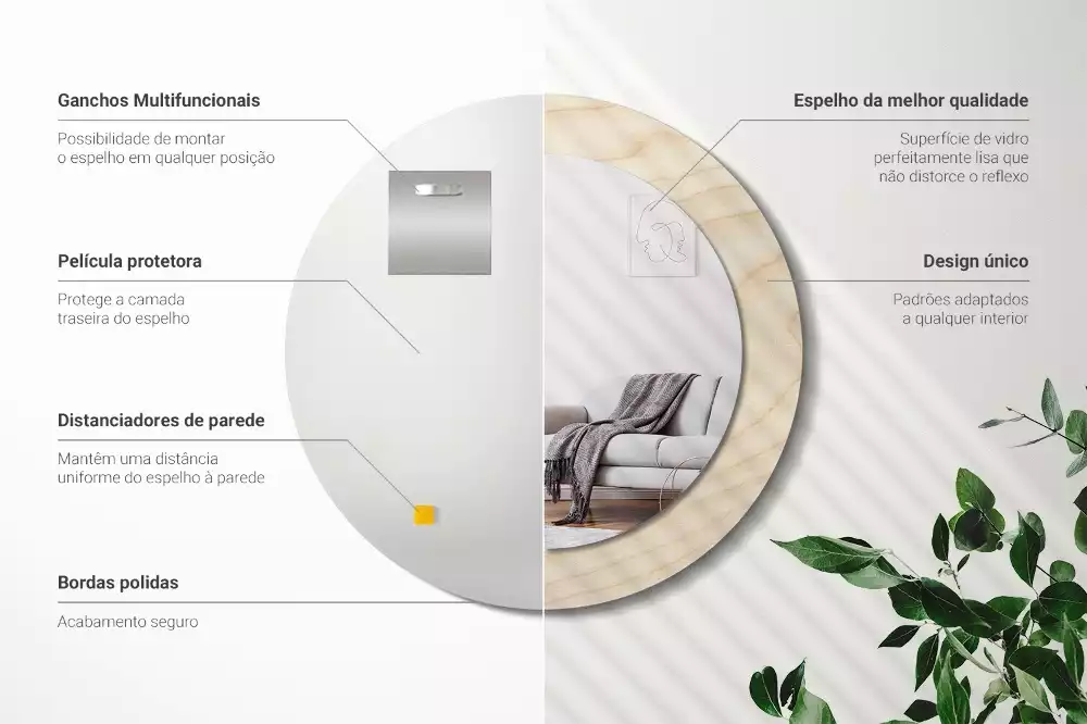 Kulaté zrcadlo s potiskem Světlé dřevo