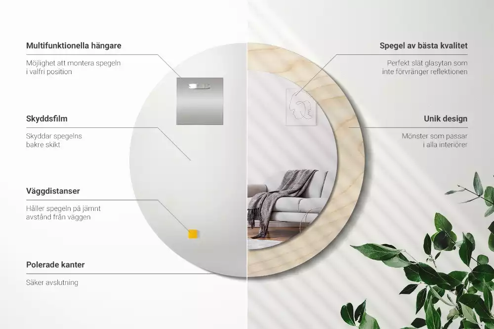 Kulaté zrcadlo s potiskem Světlé dřevo