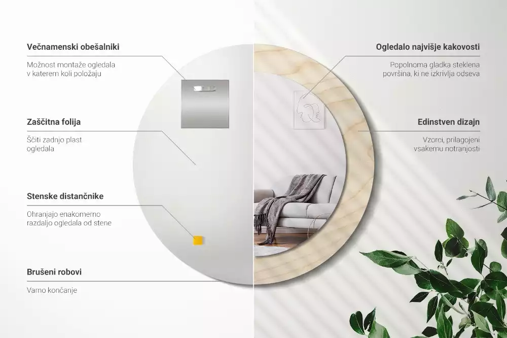 Kulaté zrcadlo s potiskem Světlé dřevo