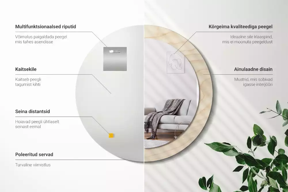 Kulaté zrcadlo s potiskem Světlé dřevo