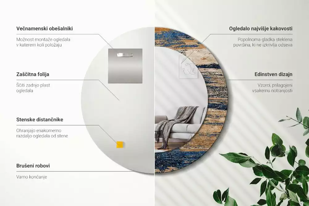 Kulaté dekorativní zrcadlo Abstraktní dřevo