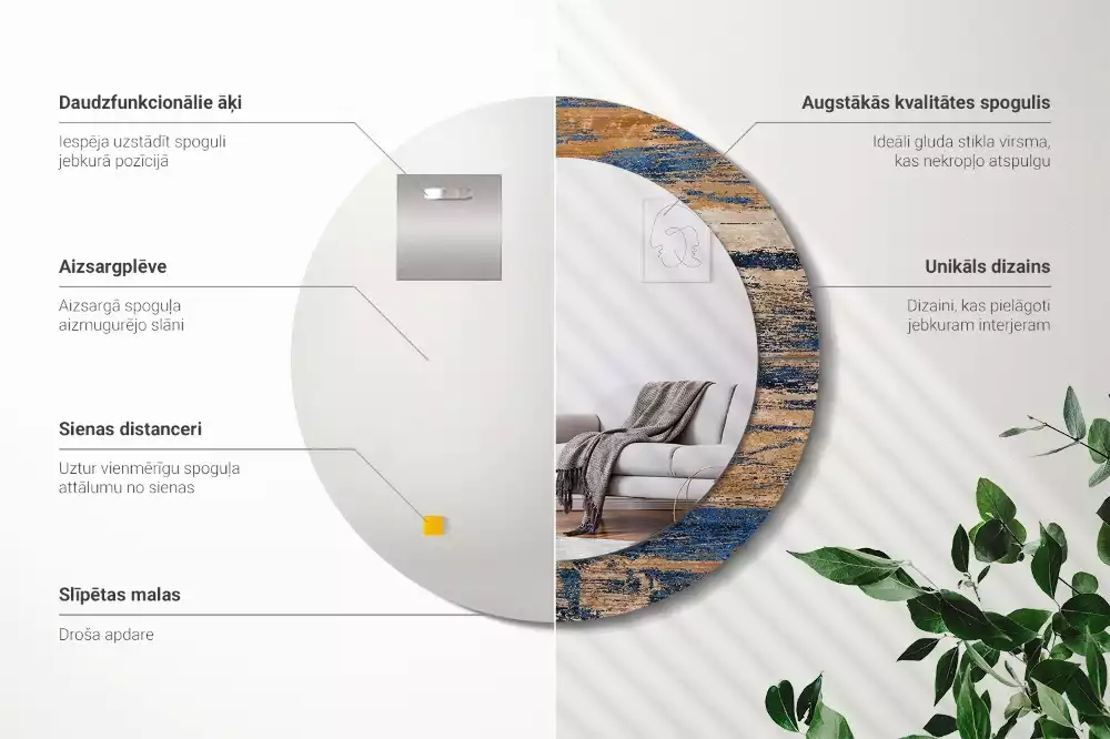 Kulaté dekorativní zrcadlo Abstraktní dřevo