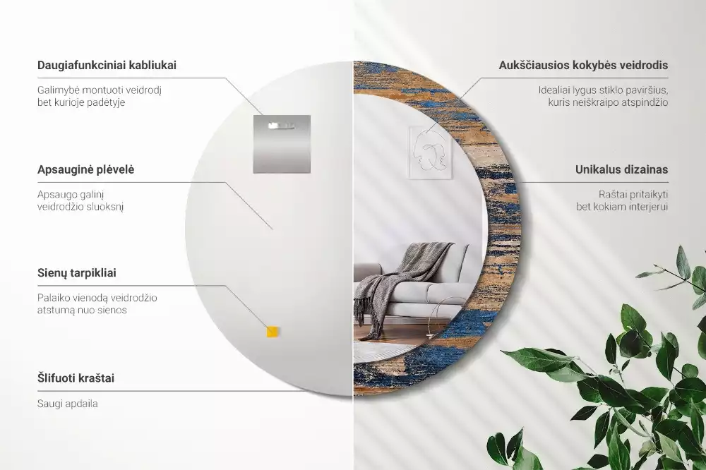 Kulaté dekorativní zrcadlo Abstraktní dřevo