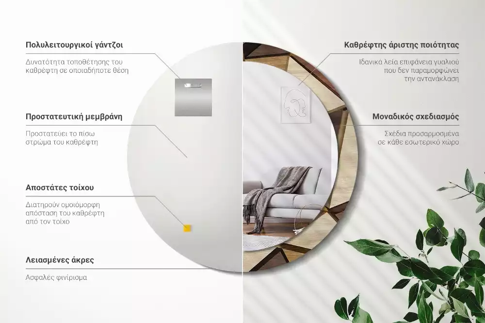 Kulaté dekorativní zrcadlo Geometrické dřevo 3D