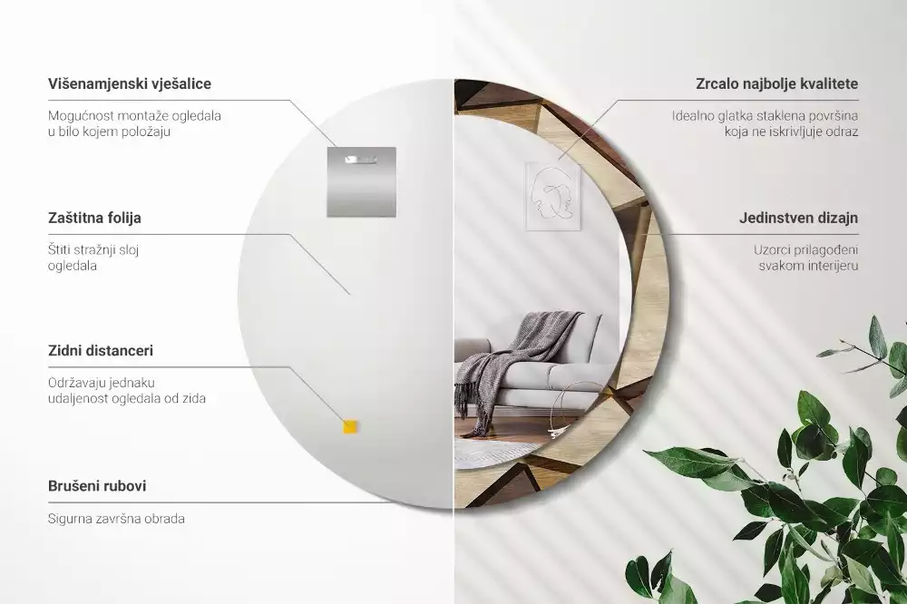 Kulaté dekorativní zrcadlo Geometrické dřevo 3D