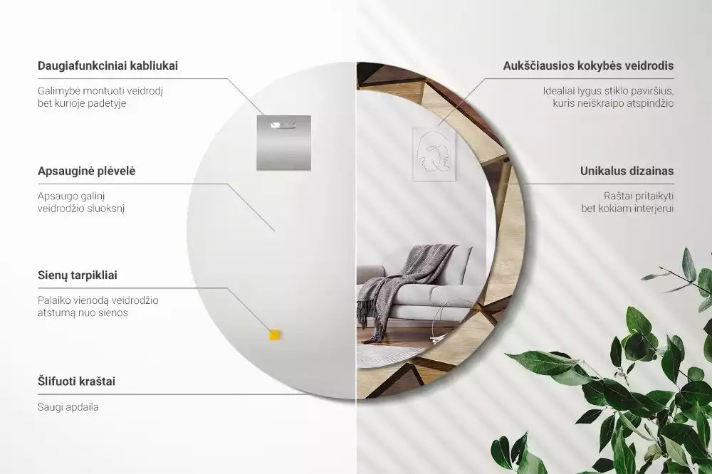 Kulaté dekorativní zrcadlo Geometrické dřevo 3D