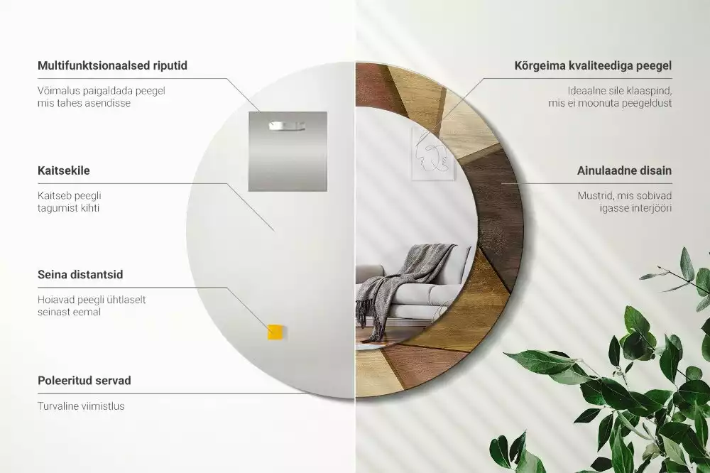 Kulaté dekorativní zrcadlo Geometrické dřevo 3D