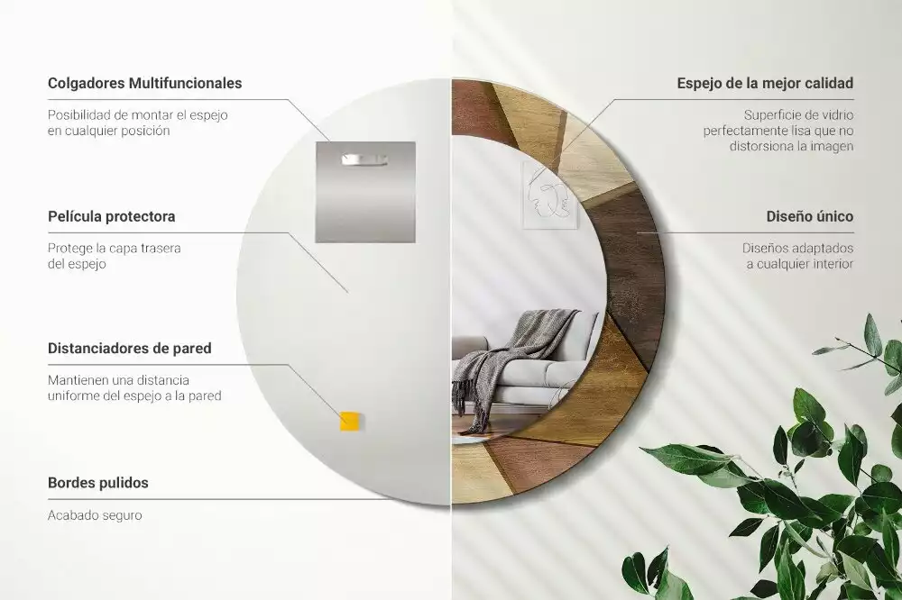 Kulaté dekorativní zrcadlo Geometrické dřevo 3D