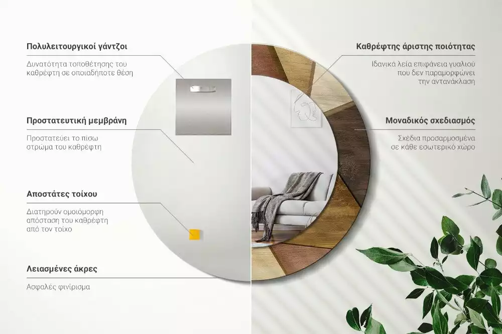 Kulaté dekorativní zrcadlo Geometrické dřevo 3D